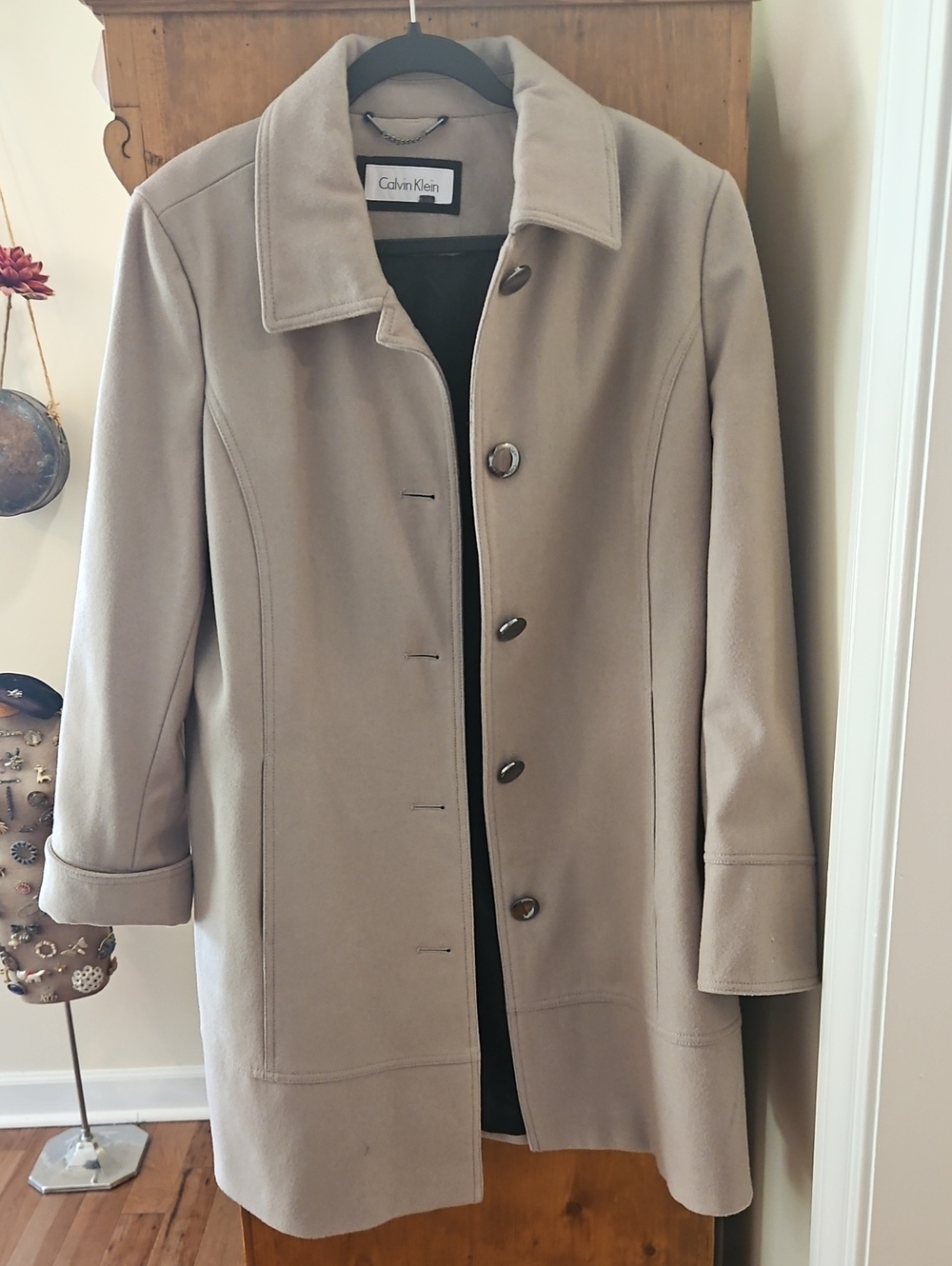 Nwt Calvin Klein Women's Wool Blend Trench Coat in Beige